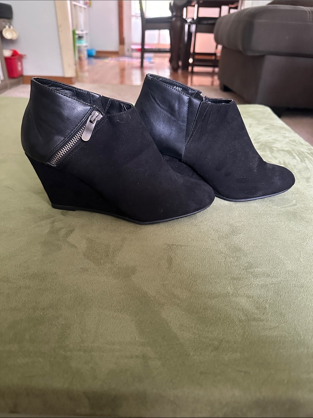 CL by Laundry Black Wedge Ankle Booties with Side Zip